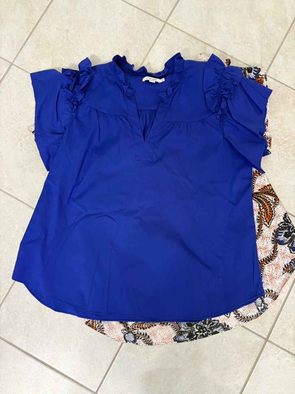 Chico's Royal Blue Ruffle Sleeve V-Neck Blouse
